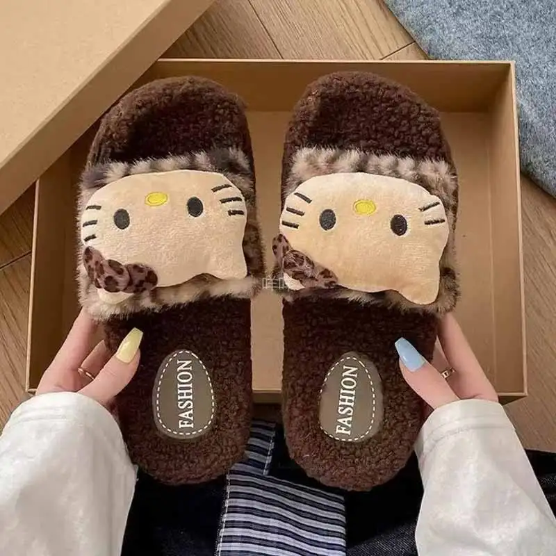 

Домашние тапочки Hello Kitty с леопардовым принтом, модные вещи, подходящие с мягкой удобной уличной дорожной повседневной обувью, практичные подарки