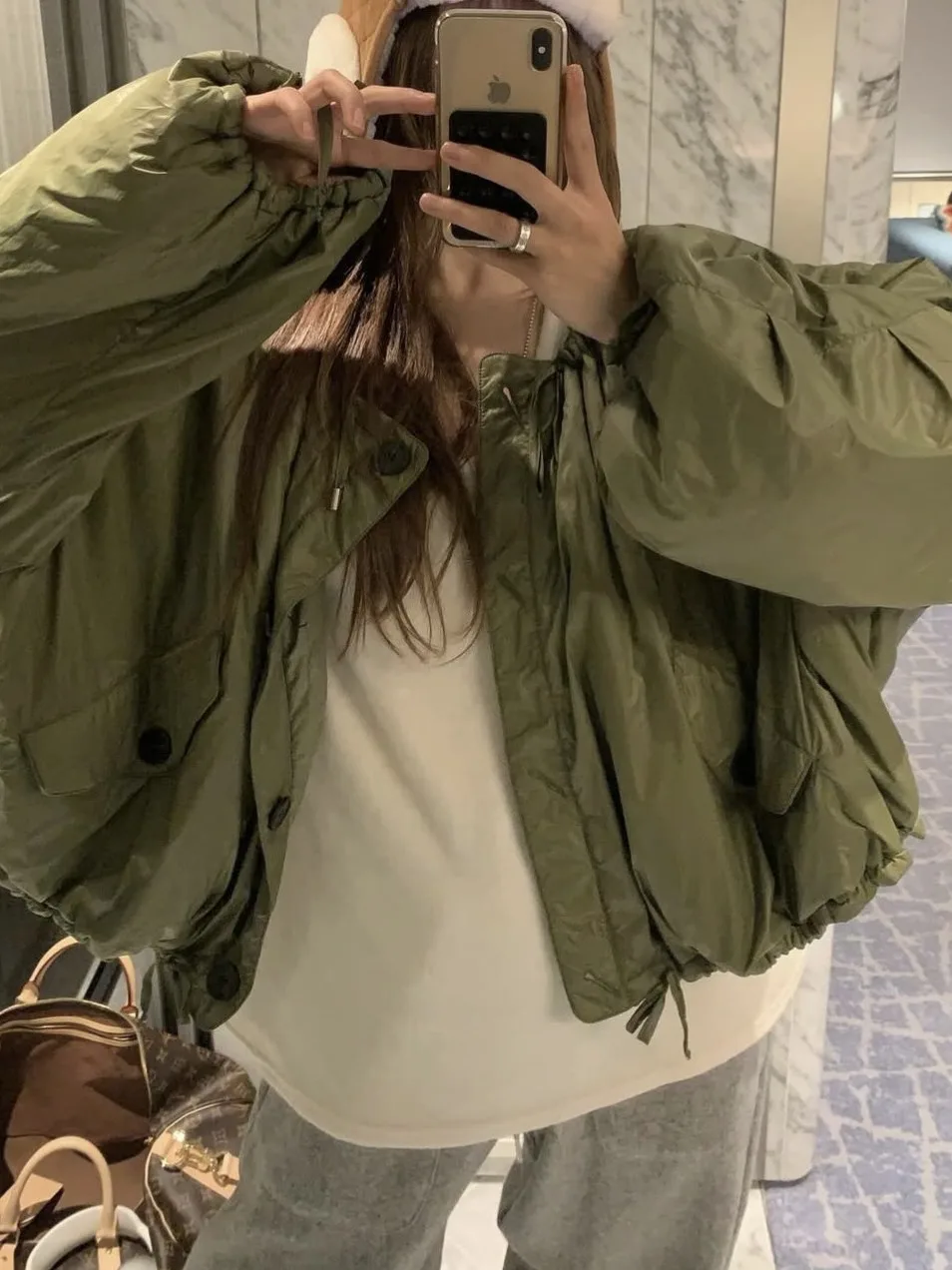 

Retro Pilot Jaet Women's Cotton Padded Loose Sle Winter Coat Gourd Pattern ort Cotton Clothes Casual Commute Sle