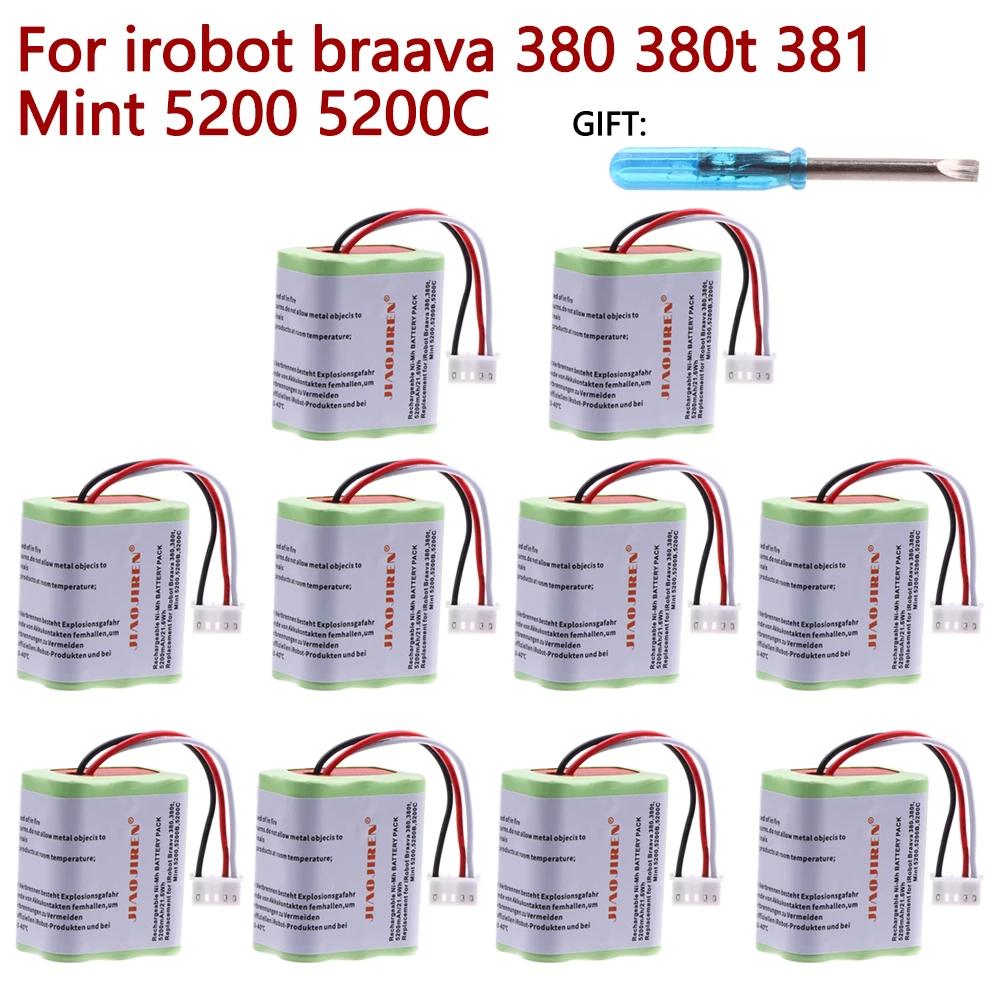 Upgraded 7.2V 5200mAh NI-MH Battery for iRobot Roomba Braava 380 380T Mint 5200c Ni-MH 2500mAh 2.5Ah 7.2v Rechargeable battery