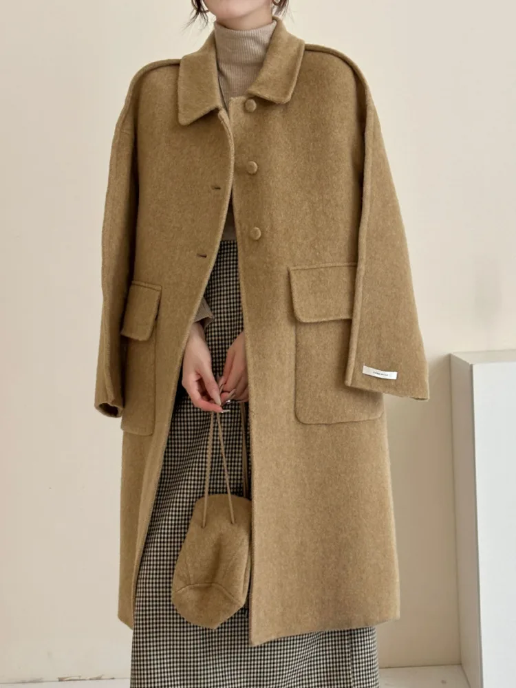 ZMEENNA Womens Elegant Wool Blend Long Coat Collared Single Breasted Warm Winter Outerwear Stylish Loose Fit Casual ZM3475