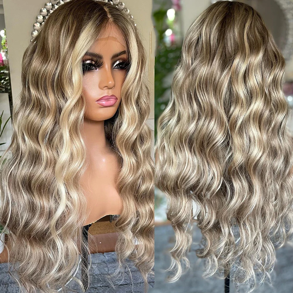 

Blonde Ombré Hair Full Lace Wigs 150% Virgin Human Hair Balayage Root Melting Wig HD Lace Premium Hair 13x6 Lace Front Wig 28”