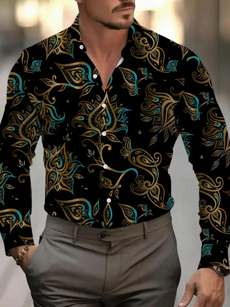 Men's Long Sleeve Shirt Irregular Geometric Print Fabric Long Sleeve Button Clothing Fashion Street Fashion Design