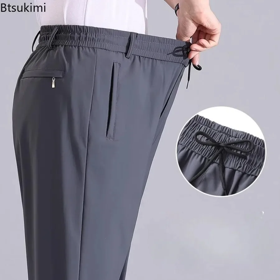 New Men's Casual Loose Fit Eight Feet Shorts Ice Silk Quick Dry Dad Shorts Summer Wear Thin for Middle-Aged and Elderly Trousers