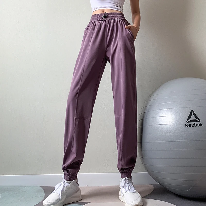 Loose Fitness Sports Pants para Mulheres, Elástico, Cintura, Pé, Quick Dry, Ciclismo, Corrida, Yoga, Streetwear Feminino