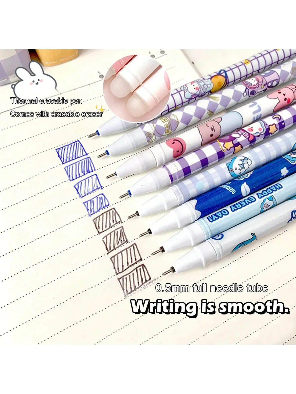 12pc/box Hot Erasable Pen 0.5 Needle Tube Head Cartoon Crystal Blue Friction Easy To Wipe Student Brush Question Wipe Pen