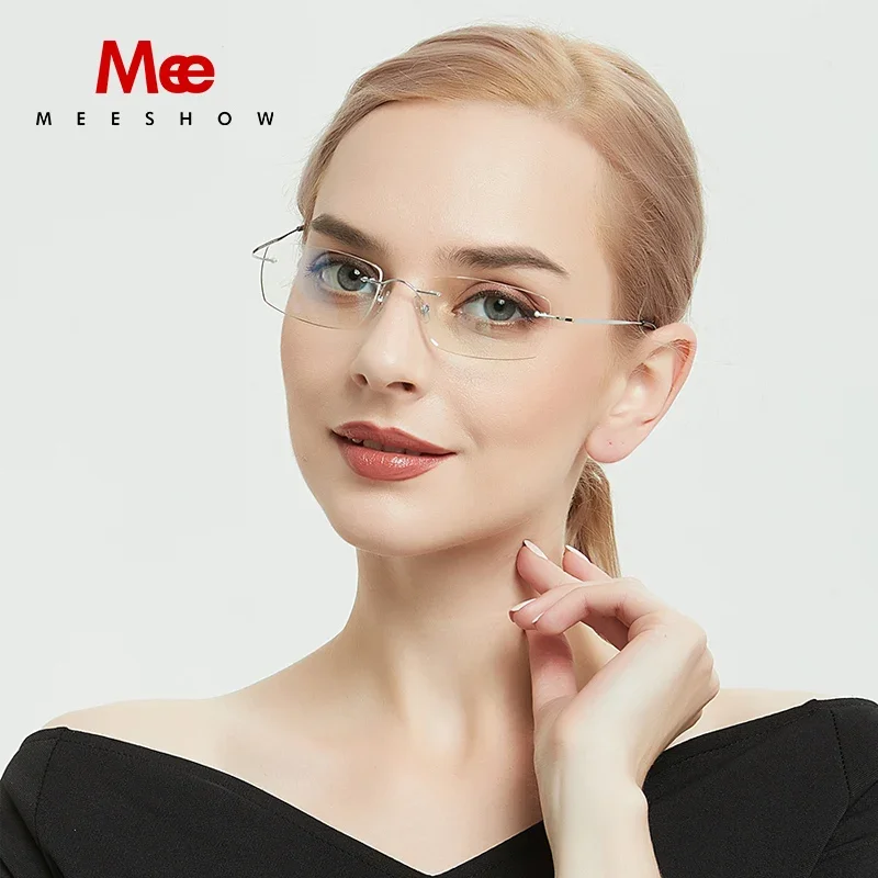 

Meeshow Pure Titanium glasses frame women's Rimless ultralight Men eyeglasses screwless Prescription Glasses 8505