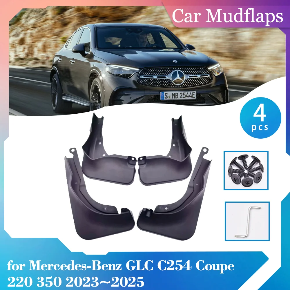 

Car Mud Flaps for Mercedes-Benz GLC C254 Coupe 220 350 2023~2025 Mudflaps Mudguards Splash Guards Cover Fender Part Accessories