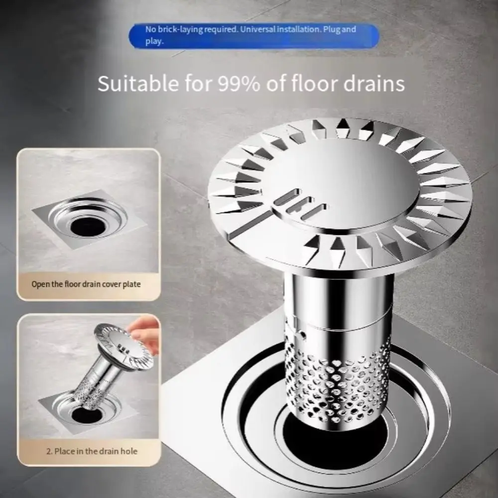 

304 Stainless Steel Sink Filter Detachable Design Anti-odor Drain Filter Embedded Filter Basket Anti-clog Floor Drain