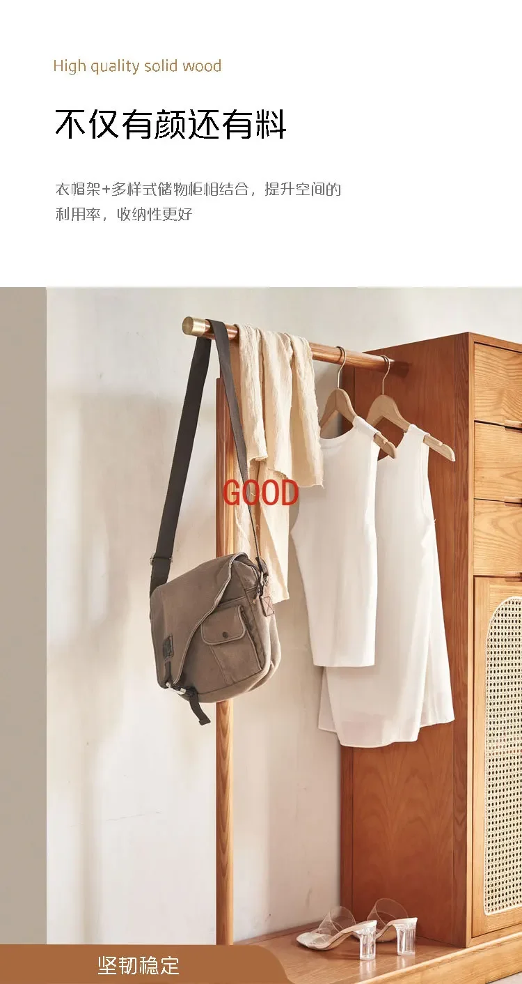 Appendiabiti e appendiabiti in legno massello appendiabiti multifunzionale Vintage in Rattan rimovibile