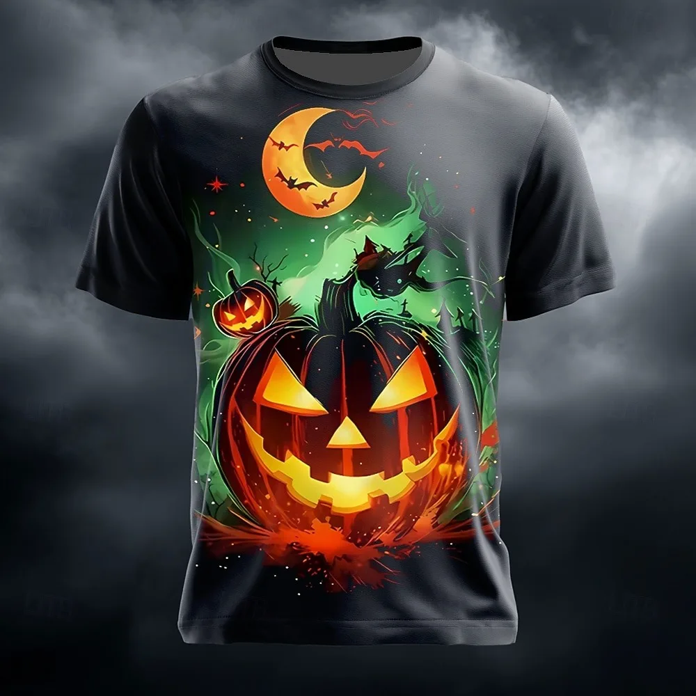 

Halloween Men's Optical Illusion Pumpkin Short Sleeve T shirt 3D Printed Shirt Exaggerate Horror Party Street Holiday Clothing