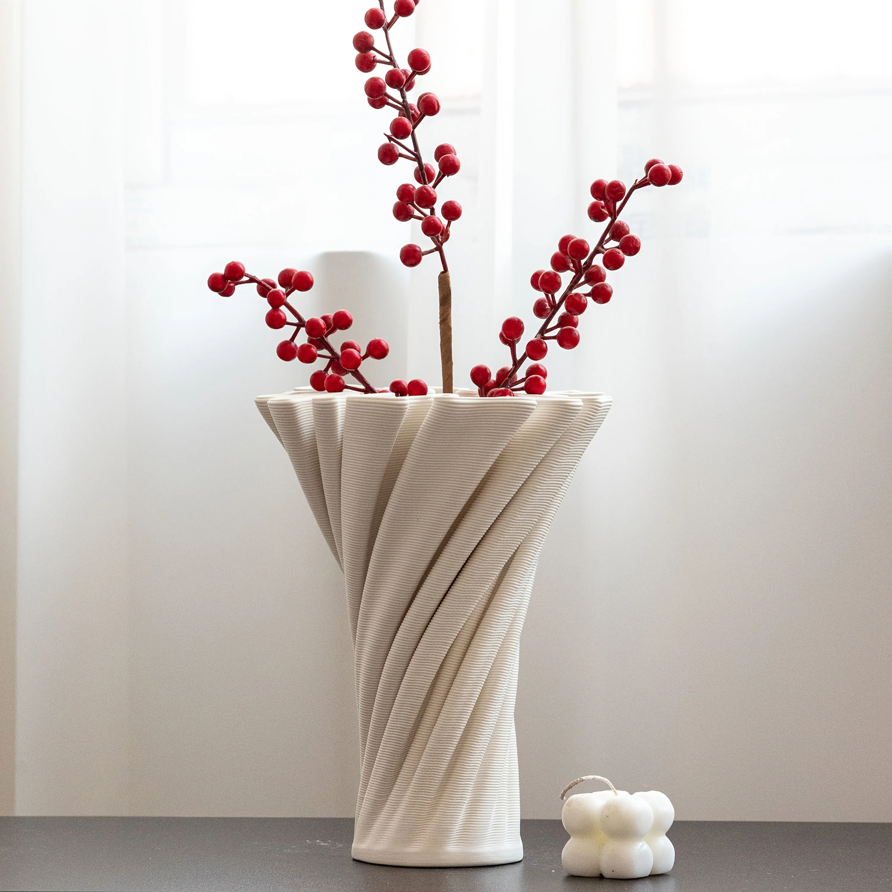 Elegant White Ceramic Vase Vintage Floral Centerpiece with Textured Surface Cylinder Shape for Living Room Bedroom Kitchen Decor