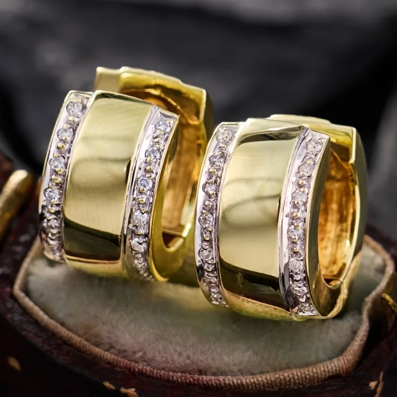 Fashion Synthetic Zirconia Golden Plated Geometry Hoop Earring for Women's Classic Exquisite Banquet Wedding Jewelry Accessories