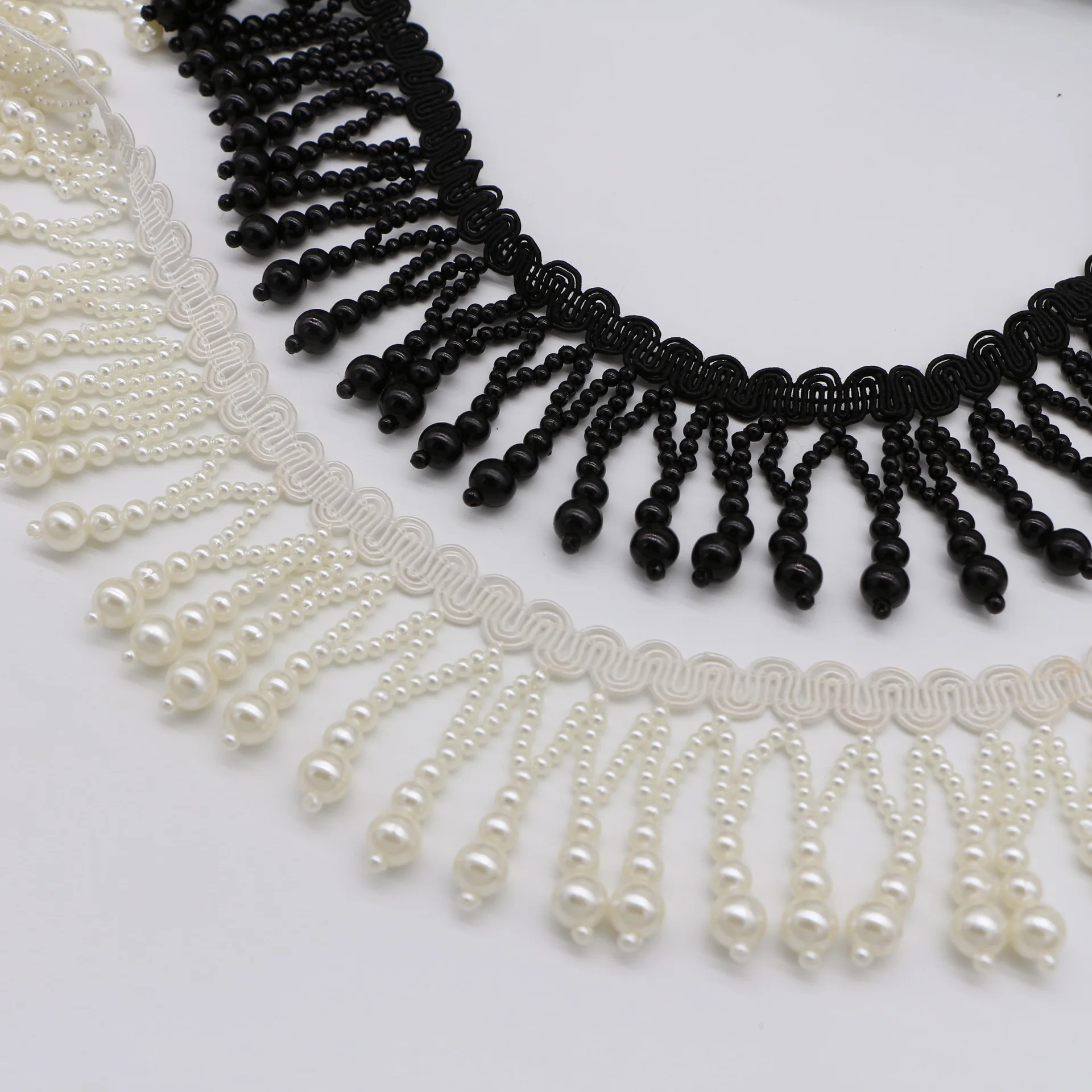 

Classic Yaya Handmade Beaded Lace Trim DIY Vintage Women's Clothing Pendant Fringe Pearl Ribbon Dance Costume
