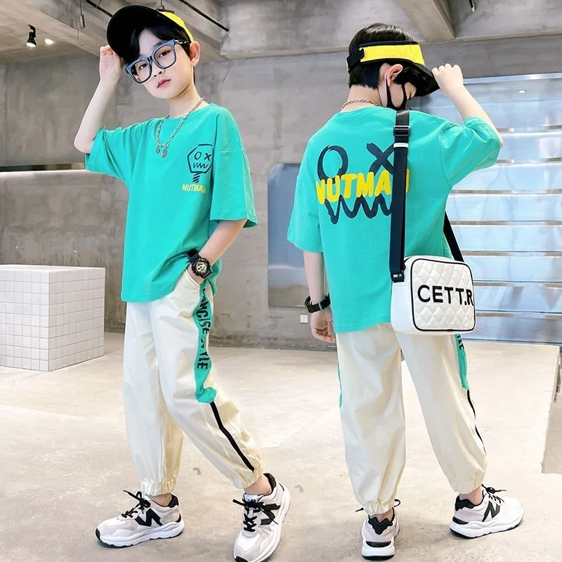 

Summer Boys Sports Set Kids Breathable T-shirt Sports Pants 2 Piece Set Korean High Street Fashion High Quality Children's Suit