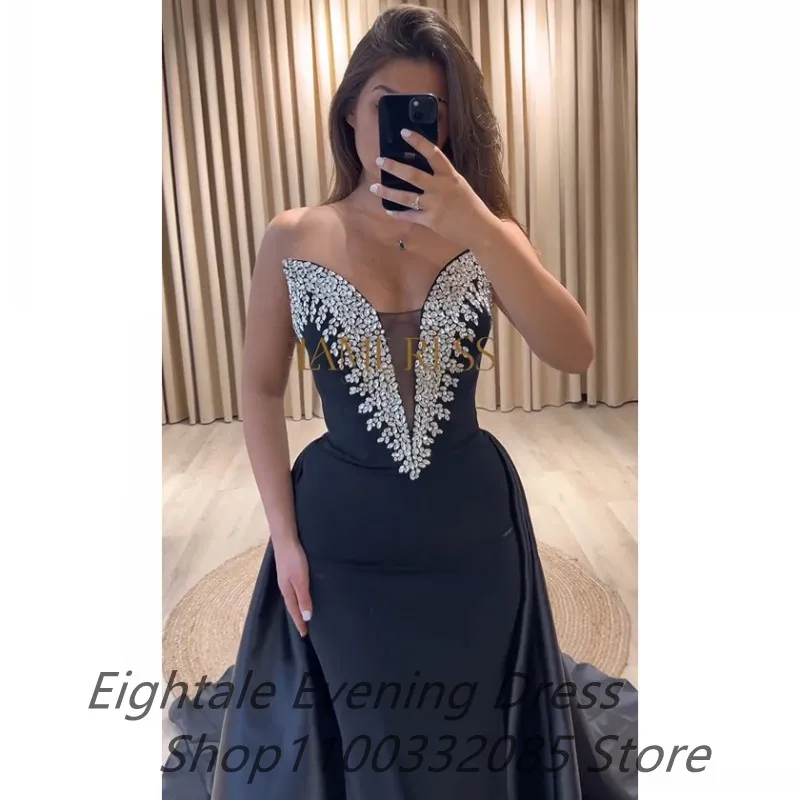 Eightale 2024 Black Mermaid Prom Dress Overkirt Evening Dress Beaded Crystal Women Formal Party Gown Robes De Soirée Customized