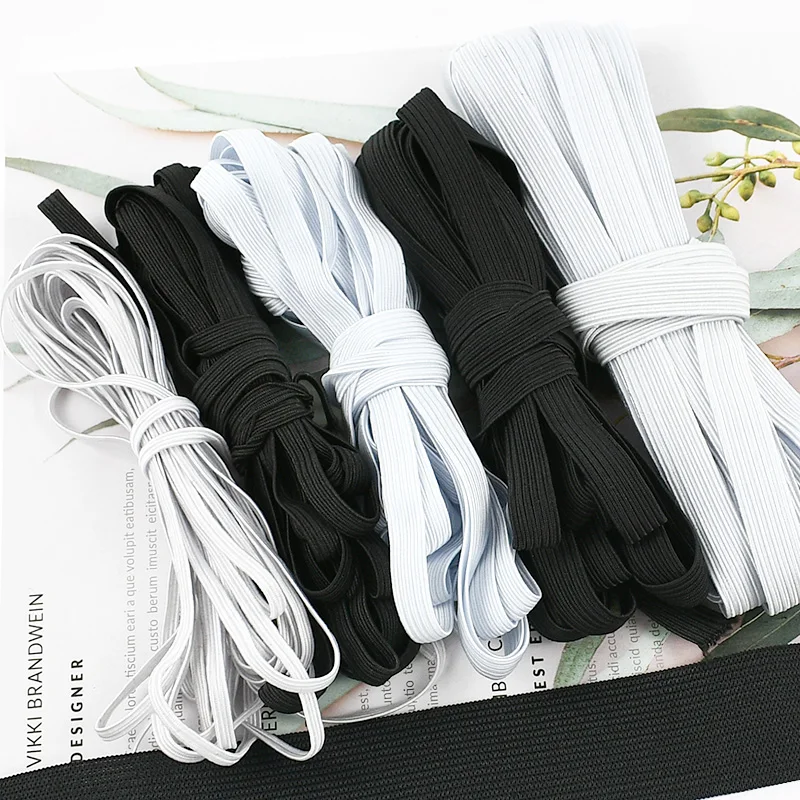 

5/10Meters 10-50mm Black&White Elastic Band for Sewing Pants Waist Polyester Stretch Ribbon Garment Rubber Tape DIY Accessories