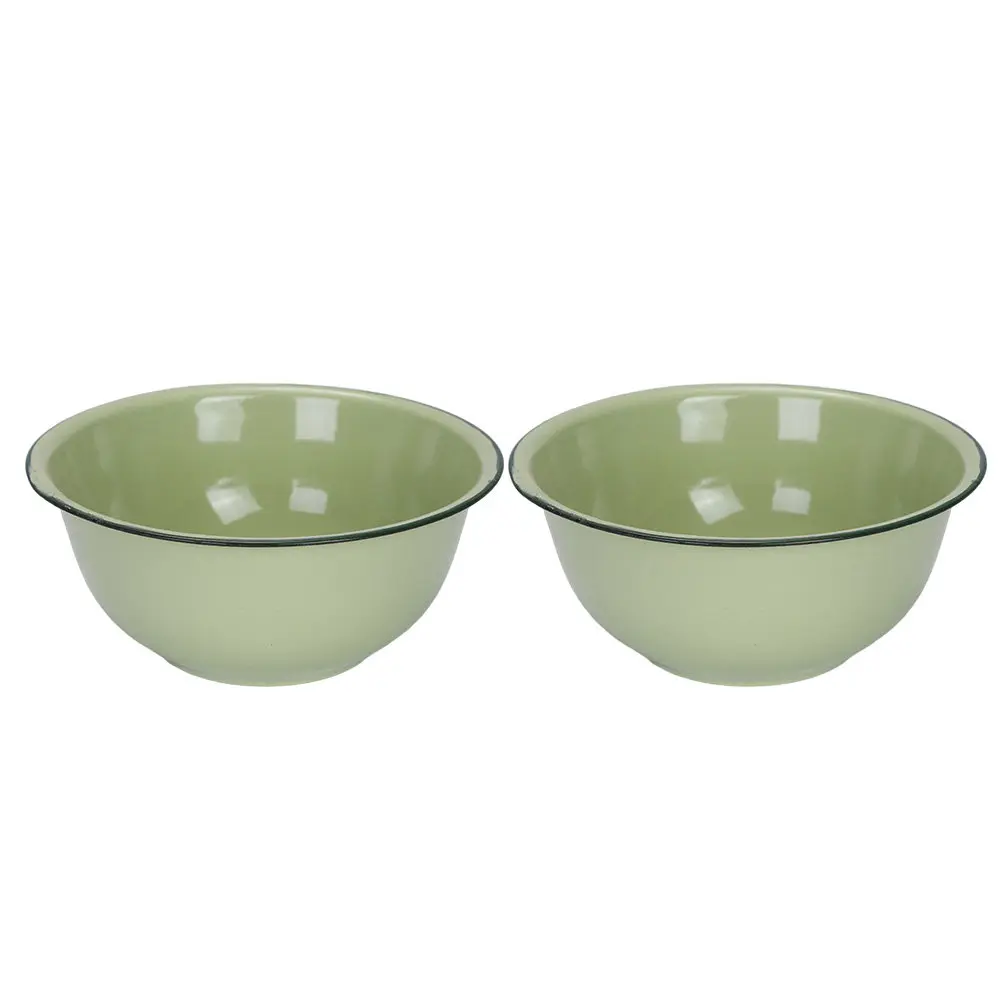 2Pcs Retro Style Enamel Bowl Set Food Storage Basin Kitchen Soup Bowl Enamel Basin for Home Use Eco Friendly Material Easy to