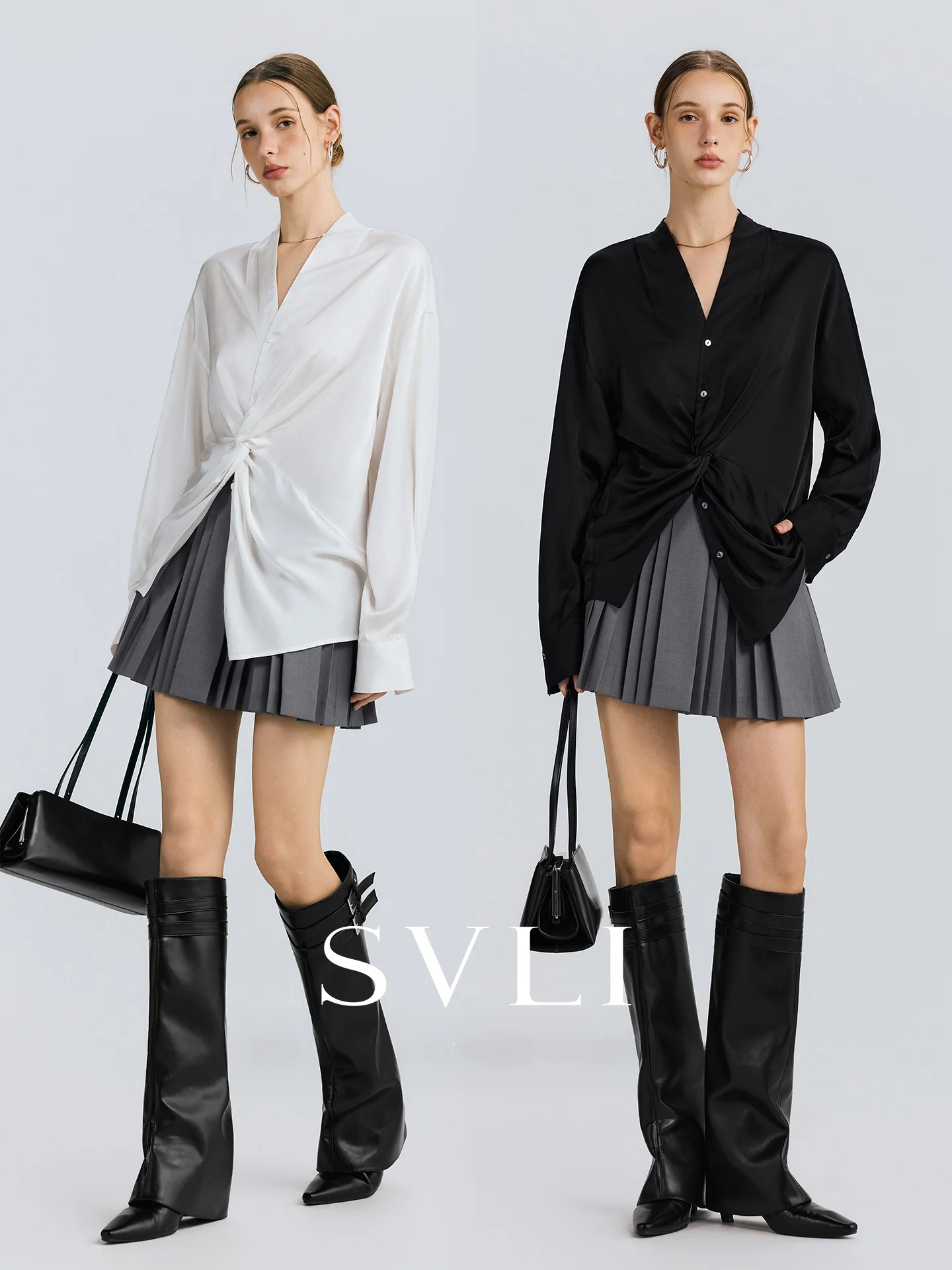 

Женская модная блузка SVLI Mobius из ацетатного шелка с V-образным вырезом, свободного кроя, с узлом, повседневная, с длинным рукавом