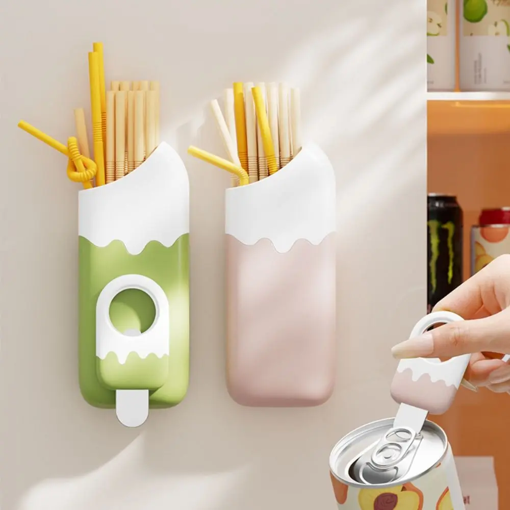 

2in1 Magnetic Straw Holder Large Capacity Dual-purpose Bottle Opener Refrigerator Side Straw Container Easy To Install