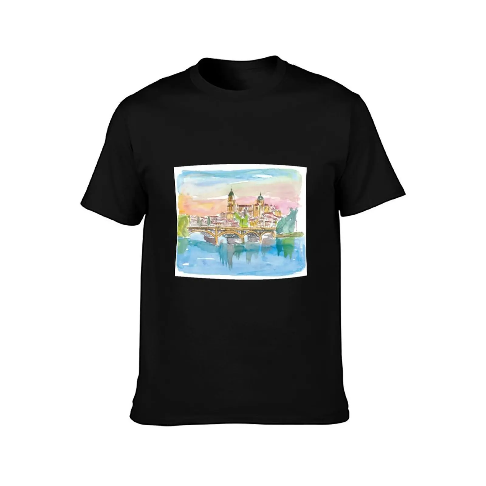 Salamanca Spain Cathedral and Tormes Bridge T-Shirt Durable Work Wear T-Shirt