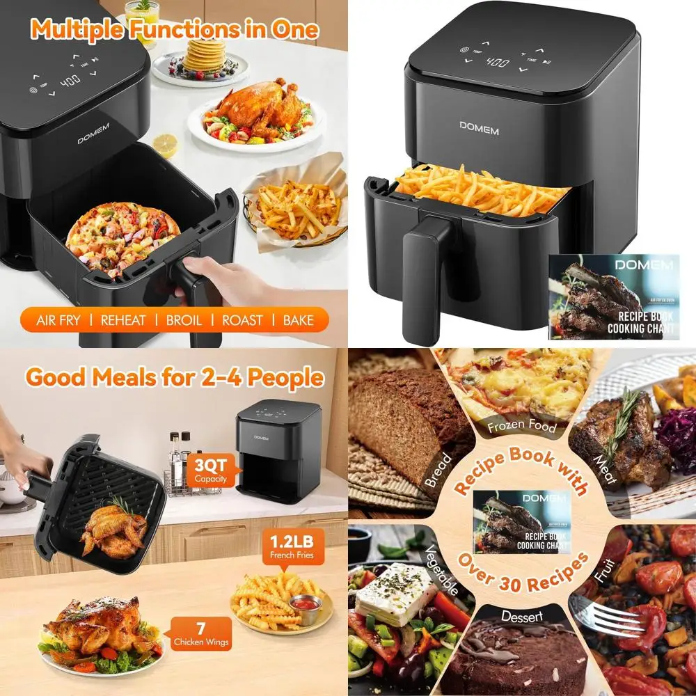 

Compact Air Fryer with Non-Stick Basket, Touchscreen Controls, Easy Low-Oil Cooking, Space-Saving Design
