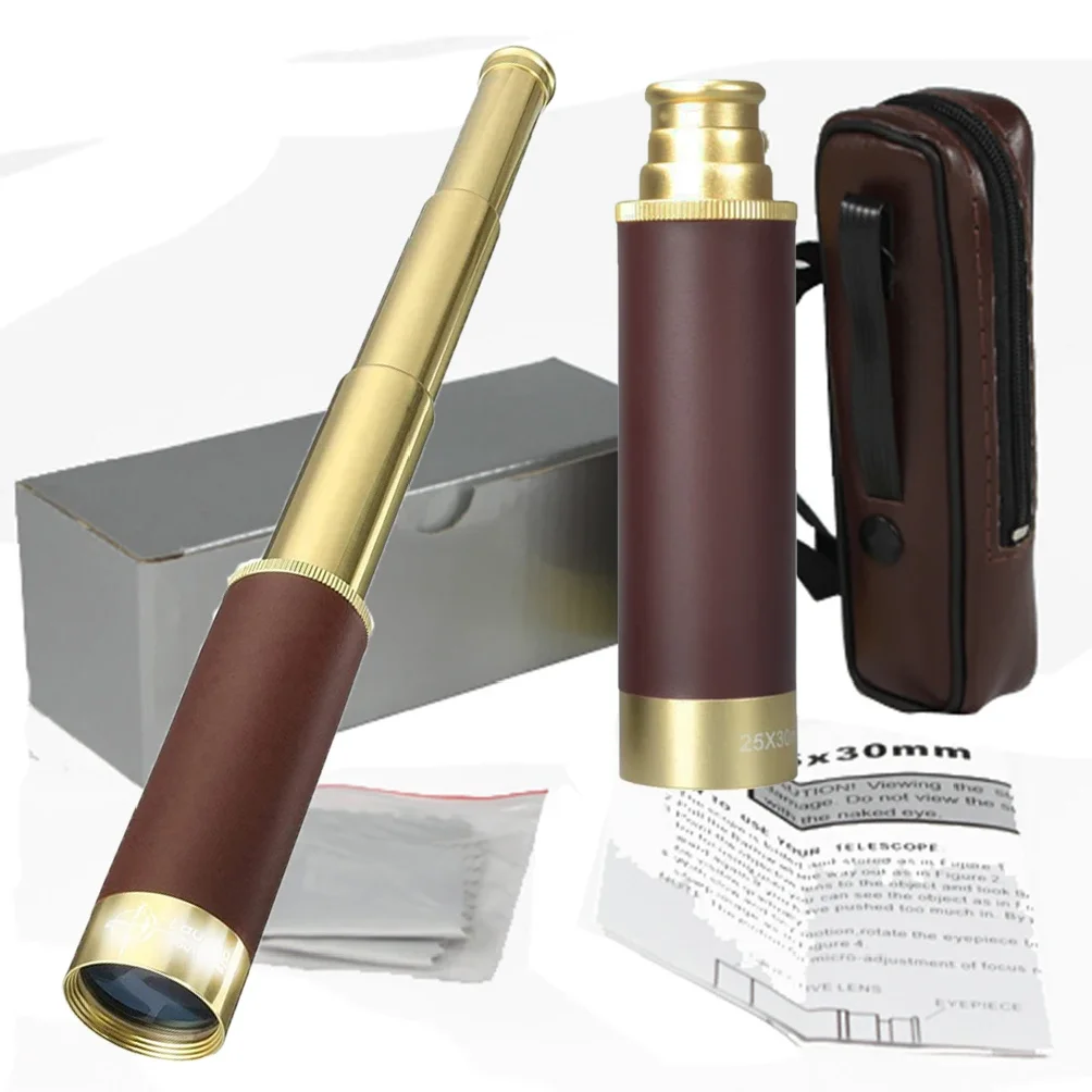 Retro Pirate Telescope Zoomable 25x30 Pocket Monocular Collapsible Waterproof Captain Jack's Spyglass Handheld Vintage Telescope