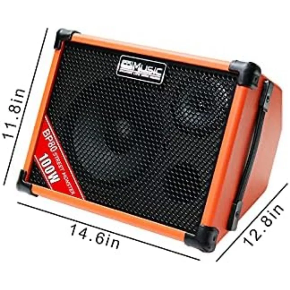 Amplificador de guitarra acústica alimentado por bateria BP80 - alto-falante Bluetooth portátil 100W, 6 entradas, EQ de 3 bandas, laranja