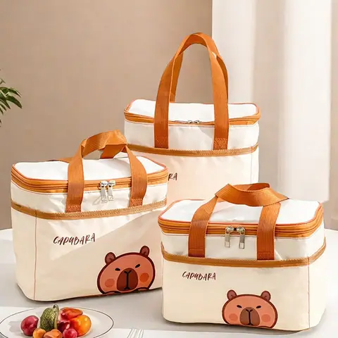 휴대용 절연 점심 가방 Capybara 방수 열 식품 용기 가방 학생 성인을위한 대용량 캠핑 피크닉 가방
