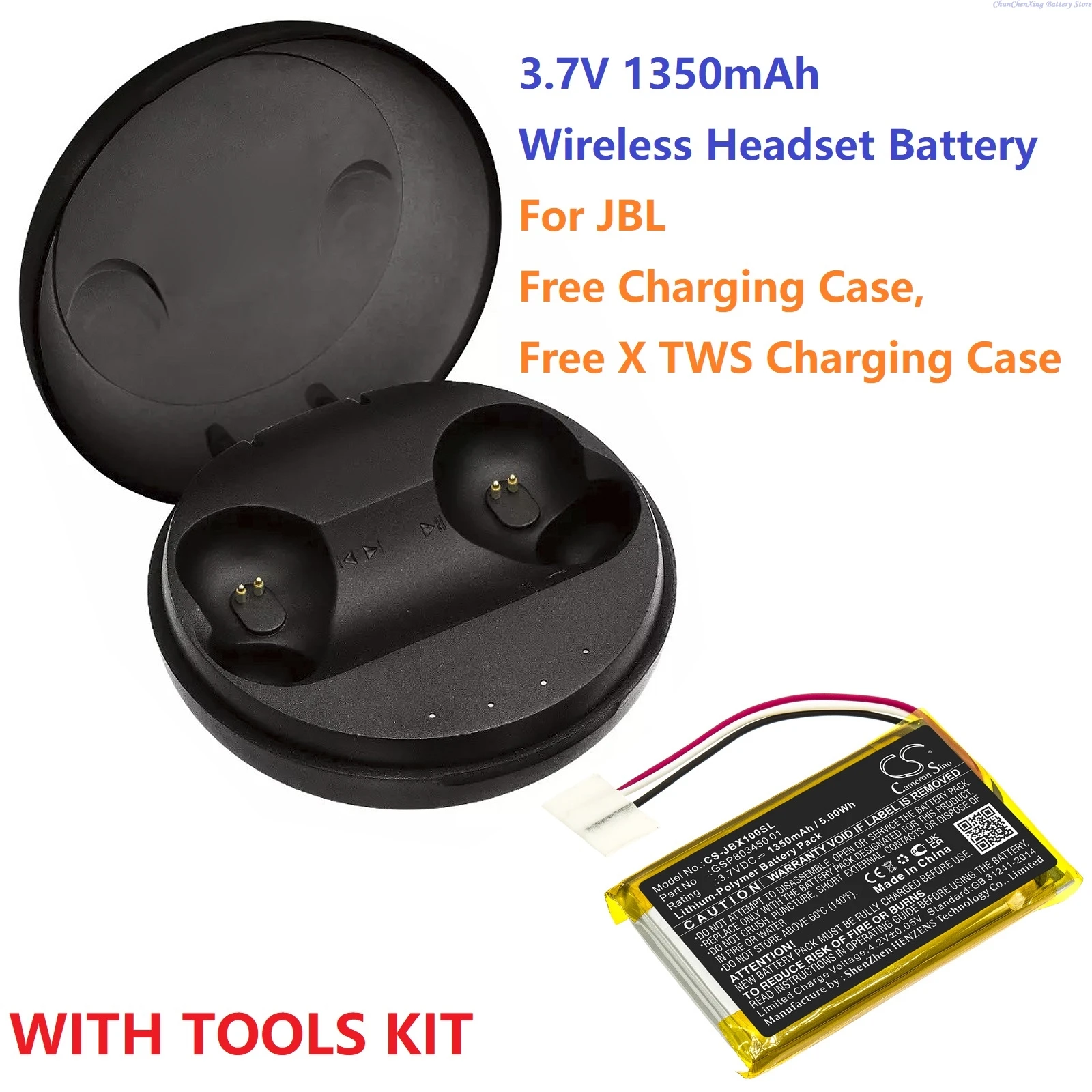 

Cameron Sino 3.7V 1350mAh Wireless Headset battery GSP803450 01 for JBL Free Charging Case, Free X TWS Charging Case +TOOL