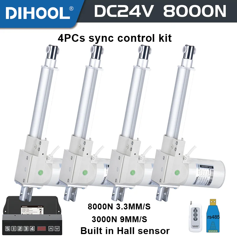 

24V Motor Electric Linear Actuator With Hall Sensor 4PCS SYNC Control KIT 8000N 3000N 100MM 200MM 150mm 500mm 1000mm Stroke