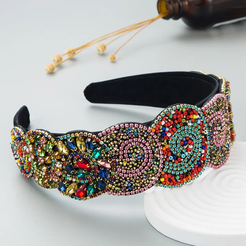 Heming headbands fashion trend color rhinestone headbands luxury wide brim heavy industry party hair accessories headbands whole
