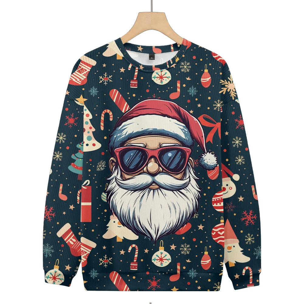 2024 New Arrivals Men's Warm Pullovers Unisex Casual Sweater Christmas Comfortable Fabric Sunglasses Santa Claus Printed