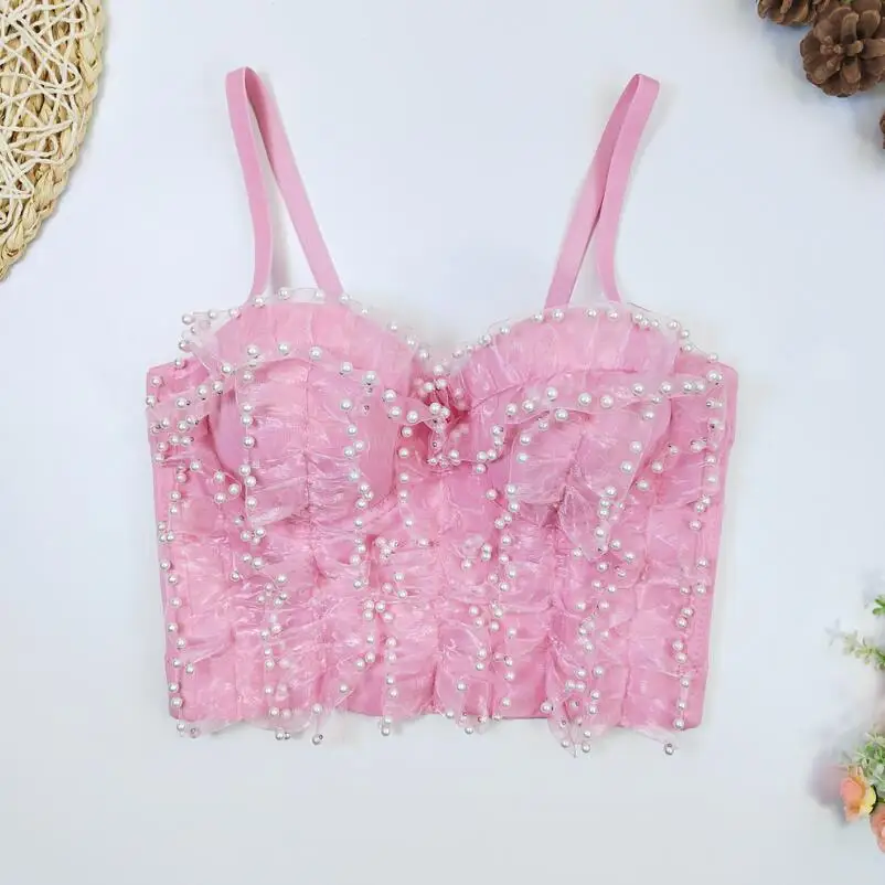 2024 New Women Camisole Top Beaded Bright Diamonds Fashion Backless Crop Top Bustier Bra Night Club Party Tank Tops w1003