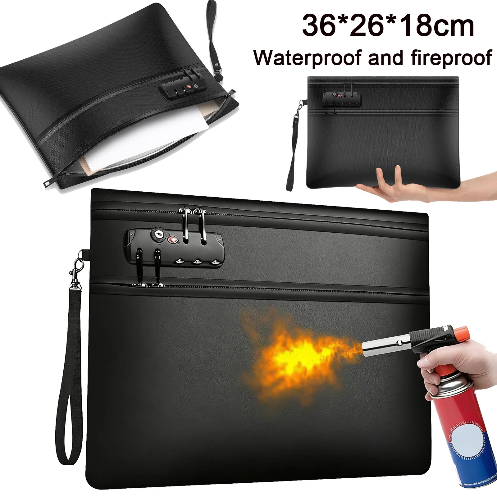 

6400℉ Fireproof Document Bag with Lock Dual-Zip Compartments Fireproof Money Bag 12 Layers Heat Insulated Fireproof Bag Protect