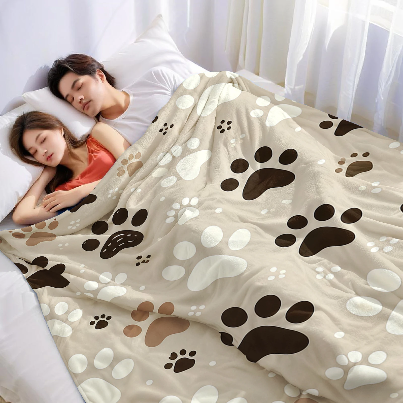 Paw Print Charm Christmas Fleece Throw Blanket Soft Warm Cozy Xmas Home Decor for Bed Sofa Couch Holiday Present - view 2