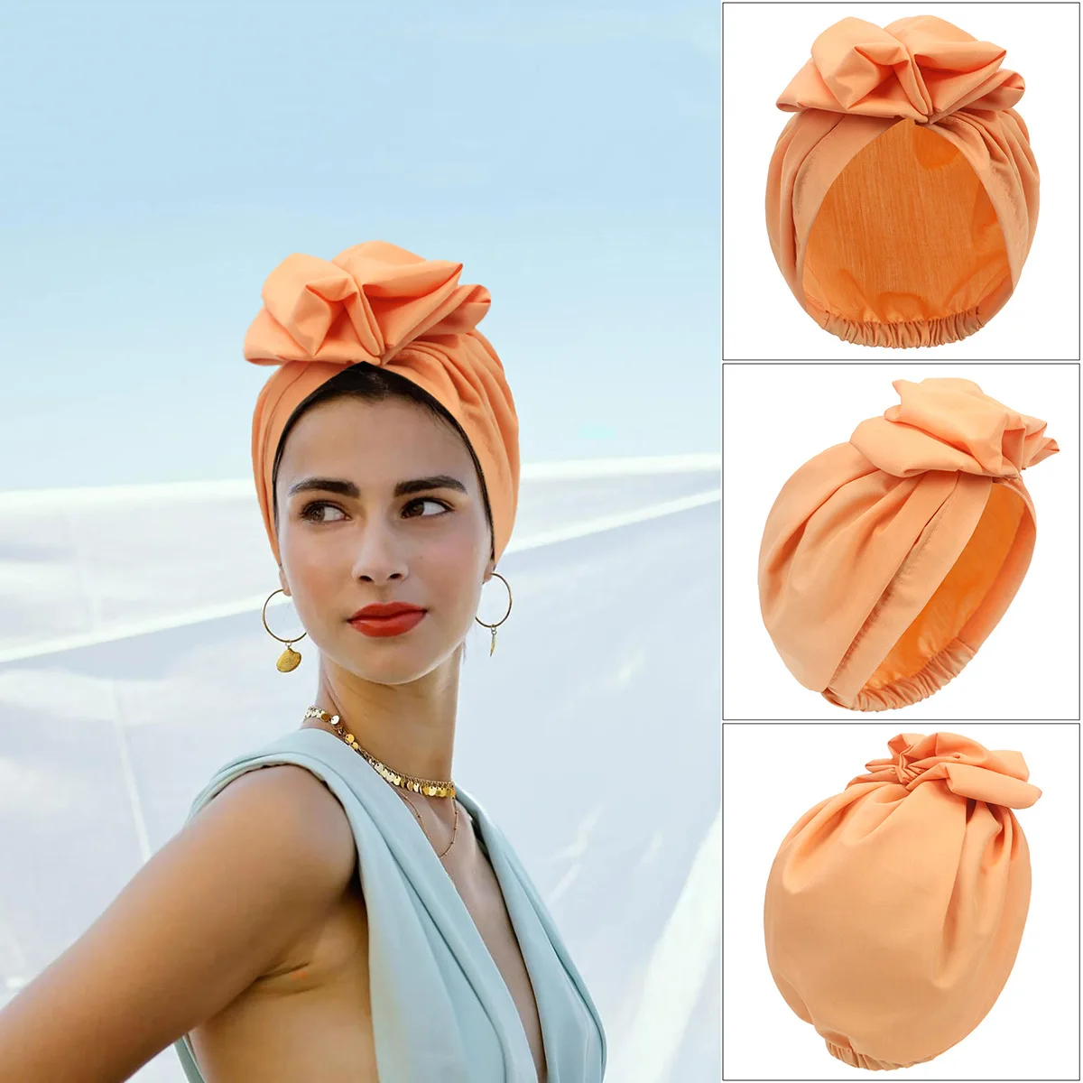 Lovely Retro Turban Caps for Women African Head Wraps Muslim Headscarf Cap Solid Color Ladies Beanies Caps Muslim Hat 6 Pcs/pack