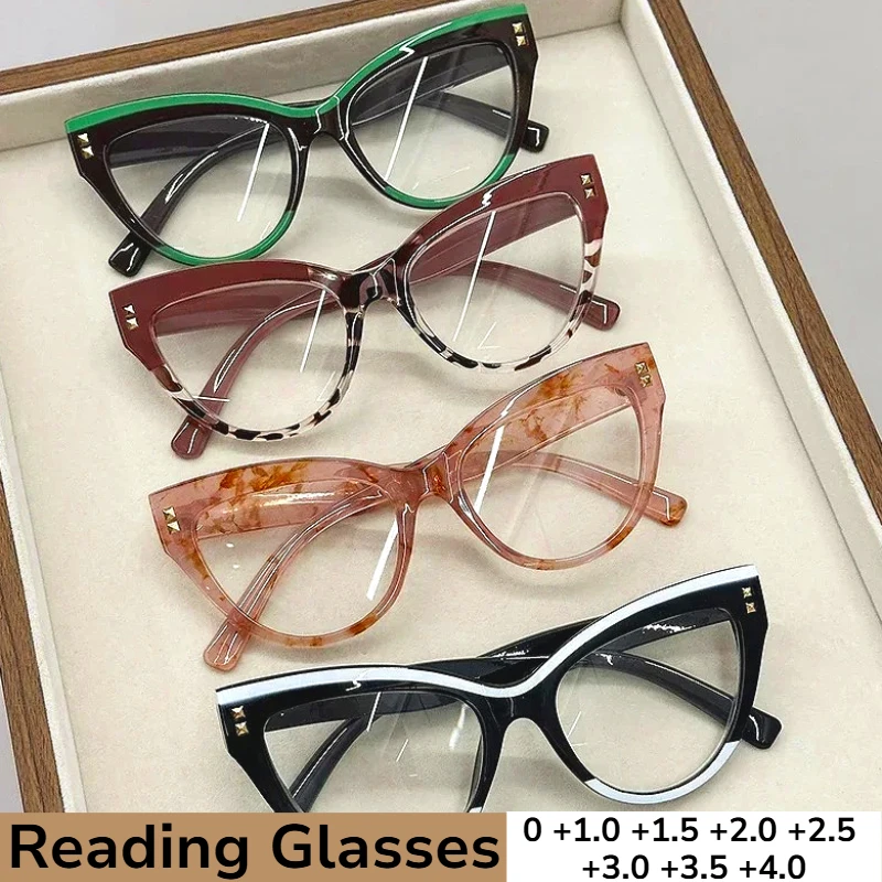 Gafas de lectura tipo ojo de gato de gran tamaño para mujer, gafas Unisex de moda con luz azul Ani, gafas de visión de lejos, dioptrías para hipermetropía de 0 a + 4,0