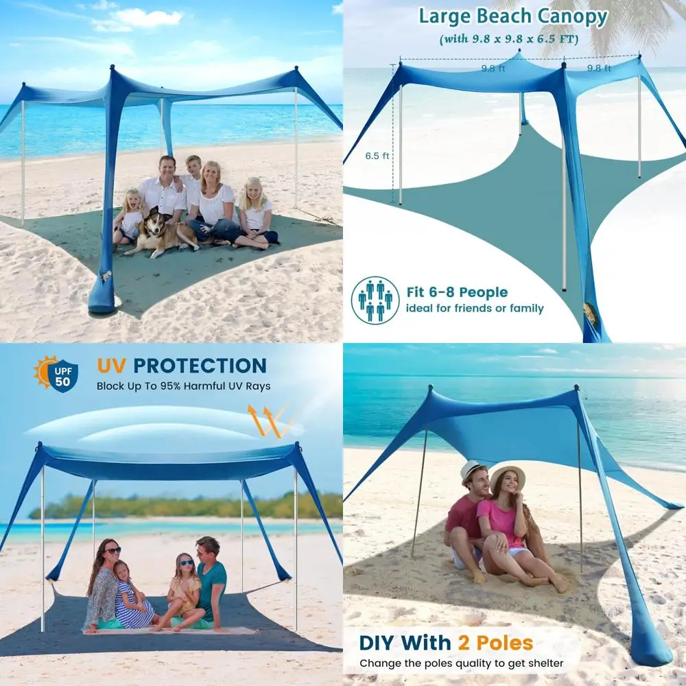 

Пляжная палатка UV50+ 10x10 футов с песчаными якорями, столбами и ветроустойчивыми функциями для защиты на открытом воздухе