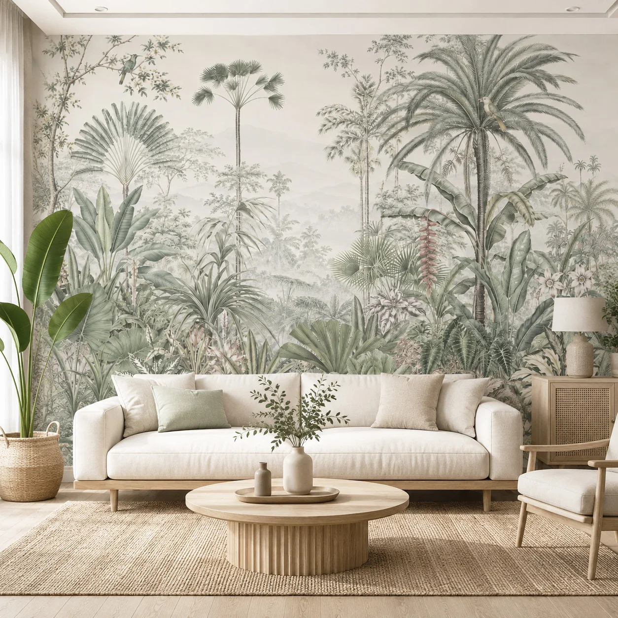 Tropical Jungle Wall Mural Vintage Botanical Palm Forest Wallpaper Non Self Adhesive Living Rooms Bedroom Natural Decor Wall Art