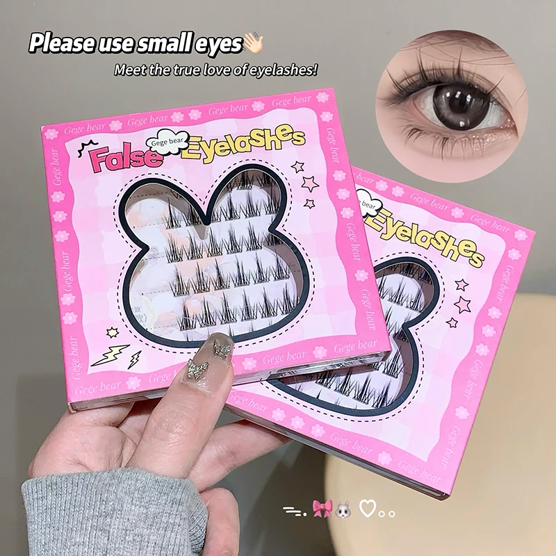 رموش صناعية خالية من الغراء مكونة من 6 صفوف من Gege bear، رموش مكياج طبيعية مجعدة - تطبيق سهل 3 خطوات مثالي للمبتدئين