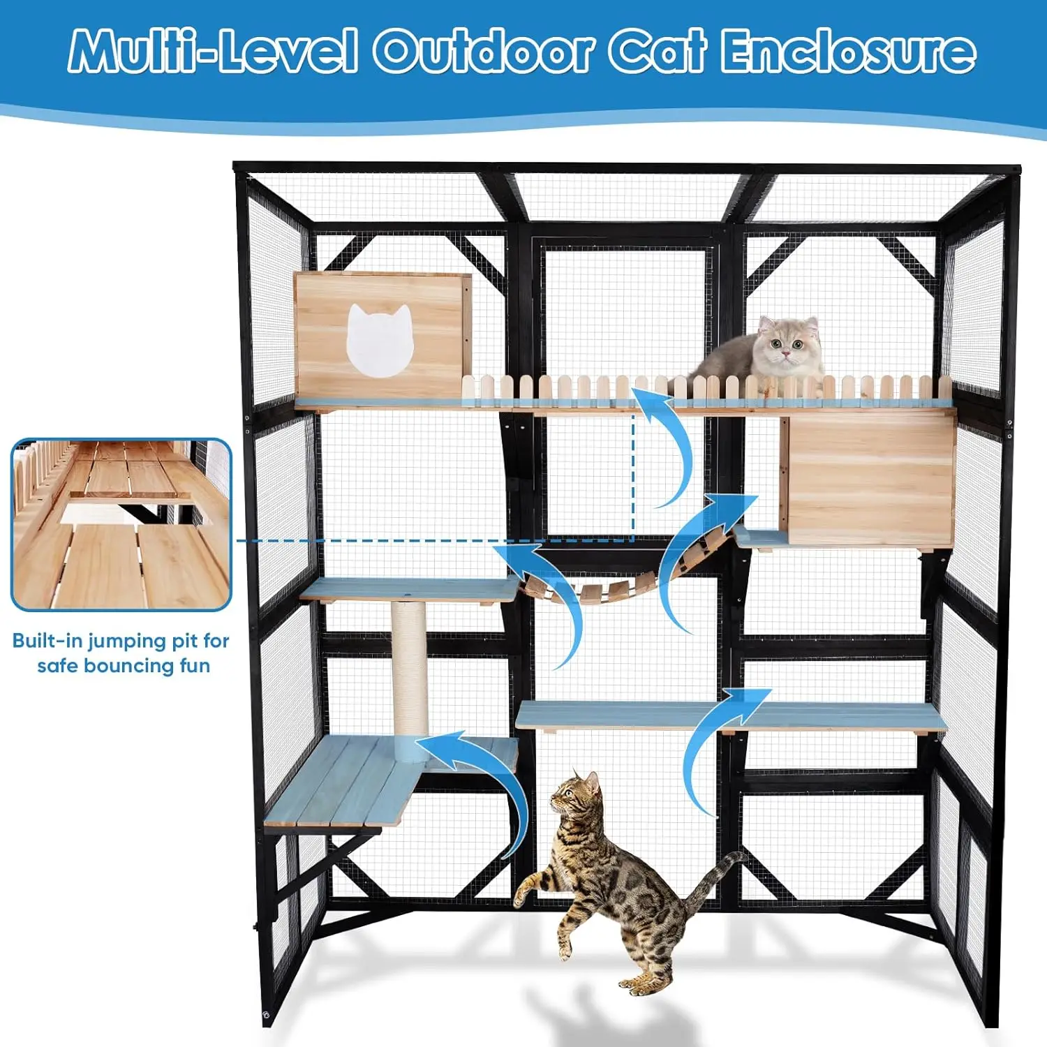 Large Catio Cat Enclosure Walk-in Cat House Kitty Cage 5 Access Doors Waterproof Roof Large Jumping Platforms Outdoor/Indoor - view 6