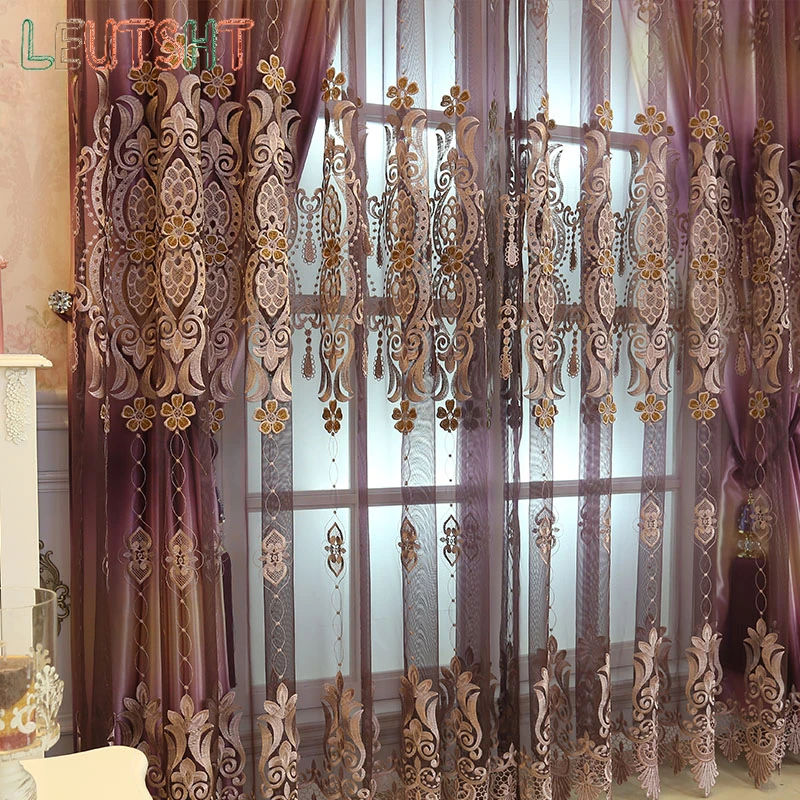 European High-end Embossed Embroidery Window Screen Luxury Curtains for Living Dining Room Bedroom Balcony