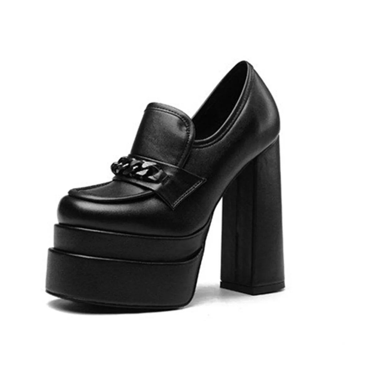 Arden Furtado Black Women's Extra Large Size Platform High-Heeled Shoes Square Toe Shallow Super High Heel Elegant Single Shoe