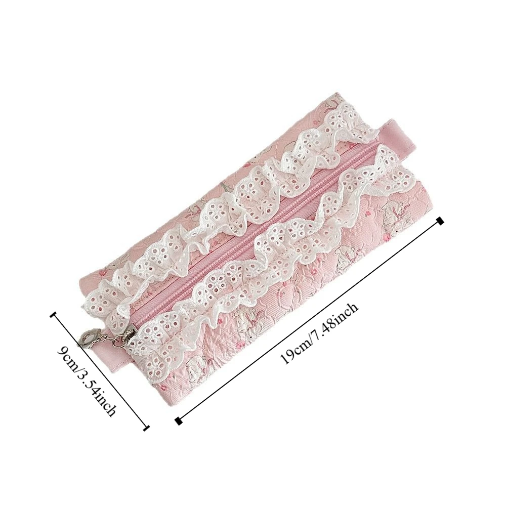 Fresh Lace Pencil Pouch Cosmetic Bag Makeup Bag Flower Pattern Pen Case Large Capacity Cartoon Stationery Storage Bag