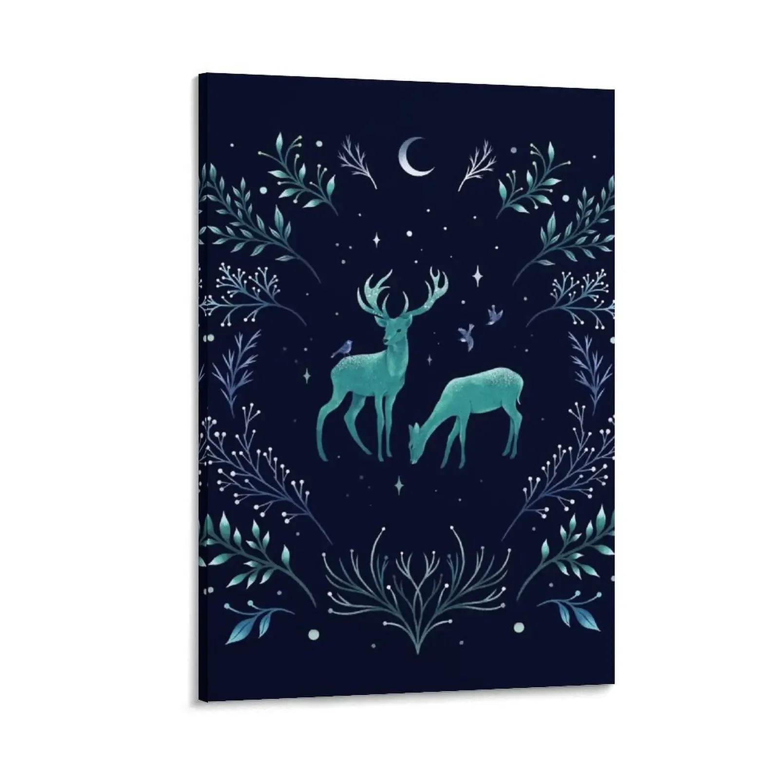 

Deers in the Moonlight - Frosted Mint Canvas Painting posters for wall anime room decor Bedroom deco