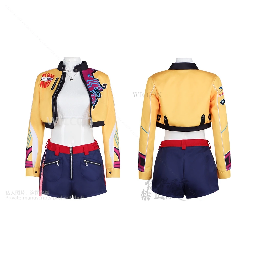 Rumi Kpop Girl Group Cosplay Anime Movie Demon Singing Costume Yellow Punk Y2K Coat Short Pants Long Wigs Halloween Party Cos