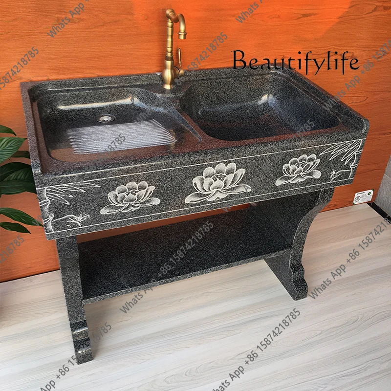 J Marble Laundry Pool With Washboard Stone Integrated Floor Laundry Basin Balcony Household Laundry Pool
