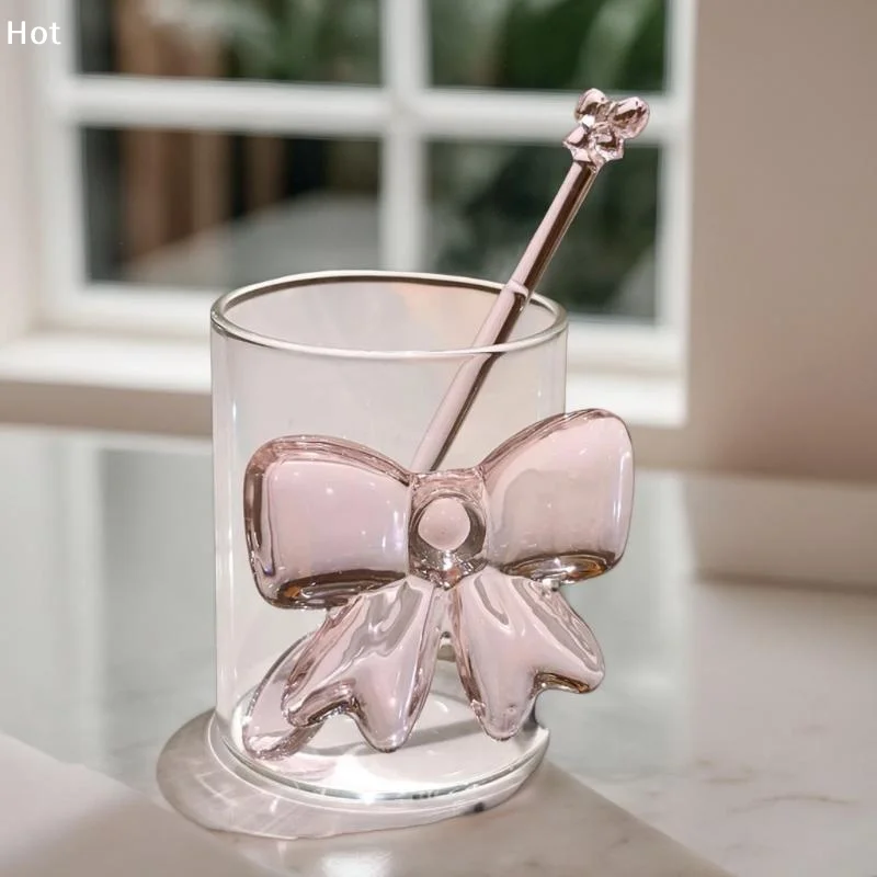 Long-handled Dessert/milk Tea Stirring Spoon Heat-resistant Teaspoon Household Kitchen Tool Pink Bow Glass Coffee Spoon