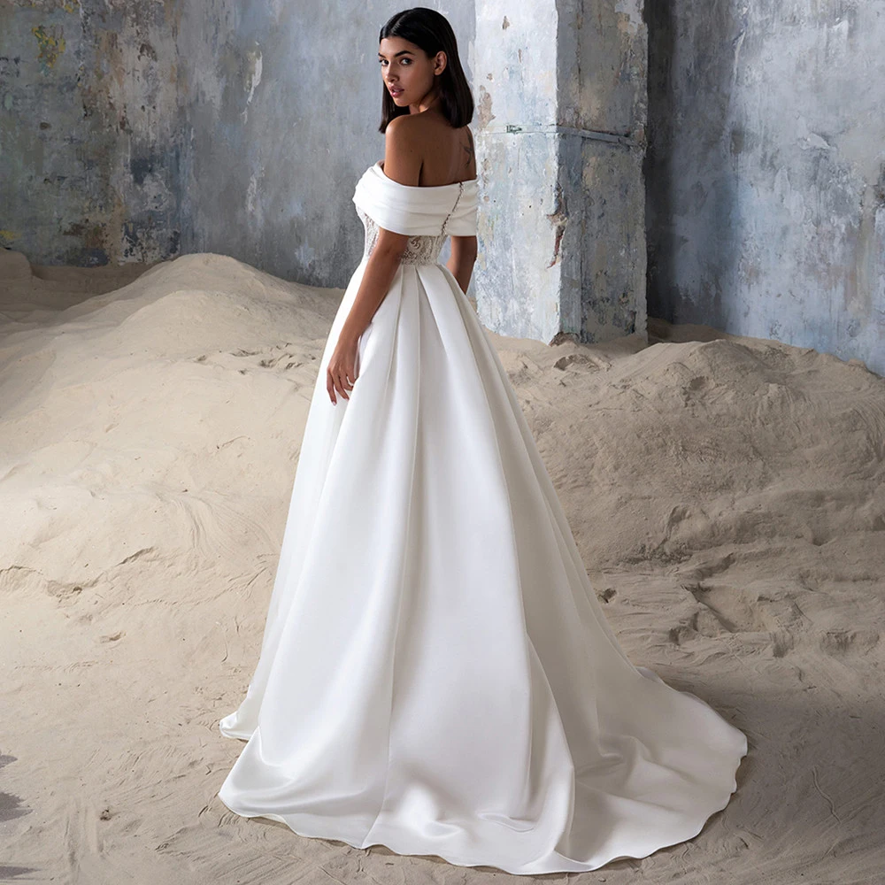 Msikoods moderno vestido de casamento para as mulheres cetim strapless princesa sem costas rendas apliques osso nupcial vestido 2023 novia