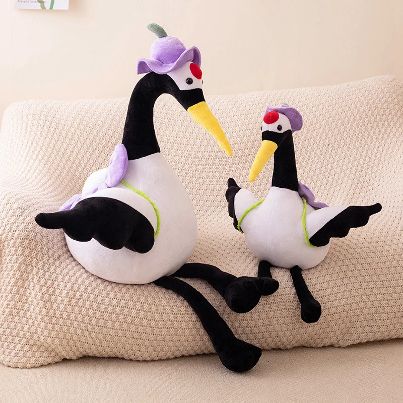 Cute Cartoon Red-Crowned Crane in Hat Plush Animal Doll Kawaii Room Decor Ornaments Soft Kids Toys for Girls Throw Pillows Toys